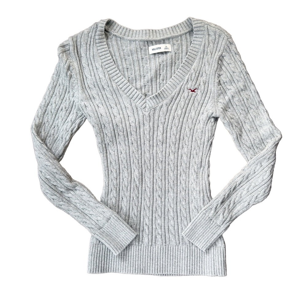Y2K Hollister Cable Knit V-Neck Sweater Gray Size XS